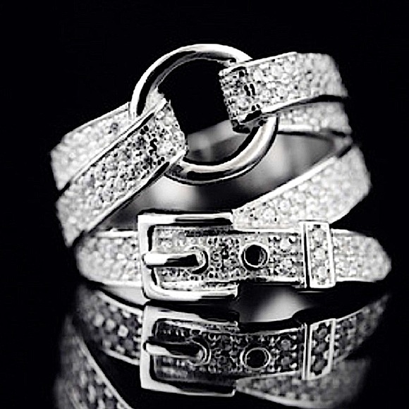 STERLING SILVER BUCKLE ZIRCON RING - Picture 2 of 14